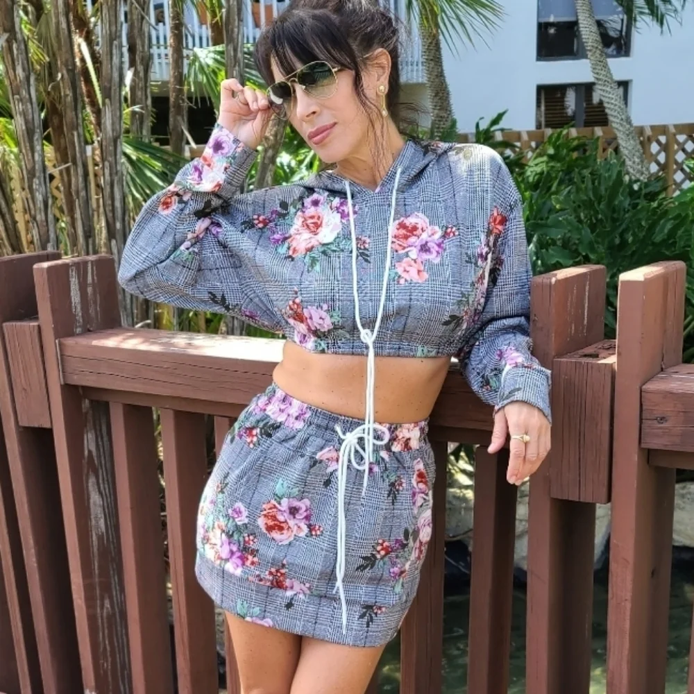 Women's Sweatshirt Bodycon Mini Skirt 2 Piece Outfits Long - Picture 2 of 8